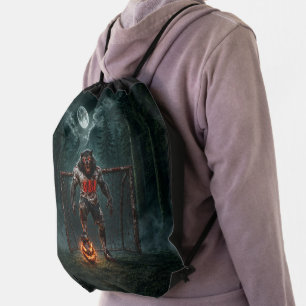 Werewolf Soccer Player Halloween Horror Art Drawstring Bag