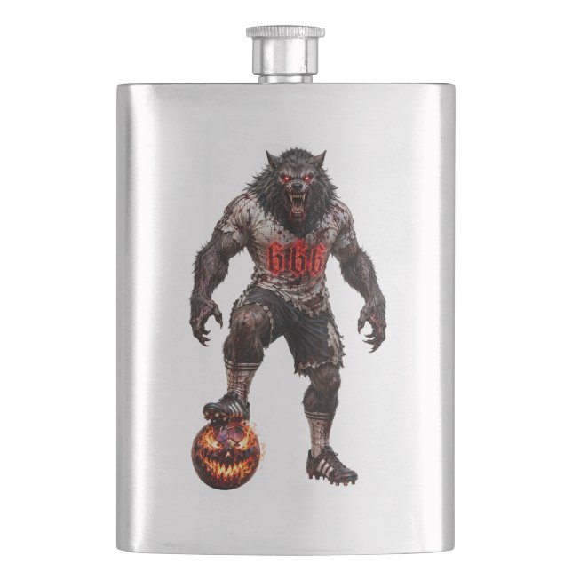 Werewolf Soccer Player Halloween Horror Art Flask (Front)