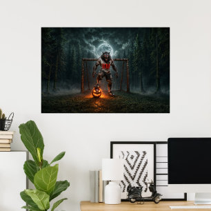 Werewolf Soccer Player Halloween Horror Art Poster