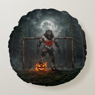 Werewolf Soccer Player Halloween Horror Art Round Pillow