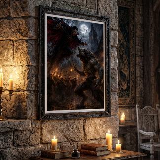 Werewolf vs Vampire Medieval Dark Fantasy Battle Poster