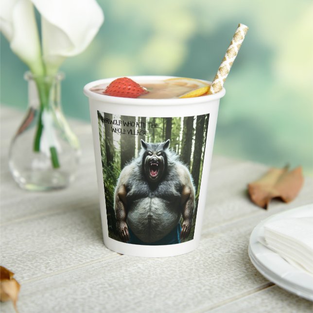 Werewolf Who Ate The Whole Village paper cups (Insitu)