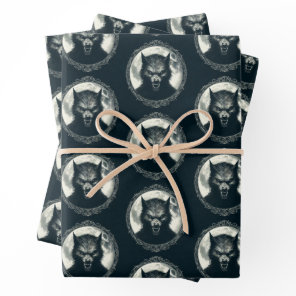 Werewolf with Full Moon Spooky Vintage Horror Wrapping Paper Sheets
