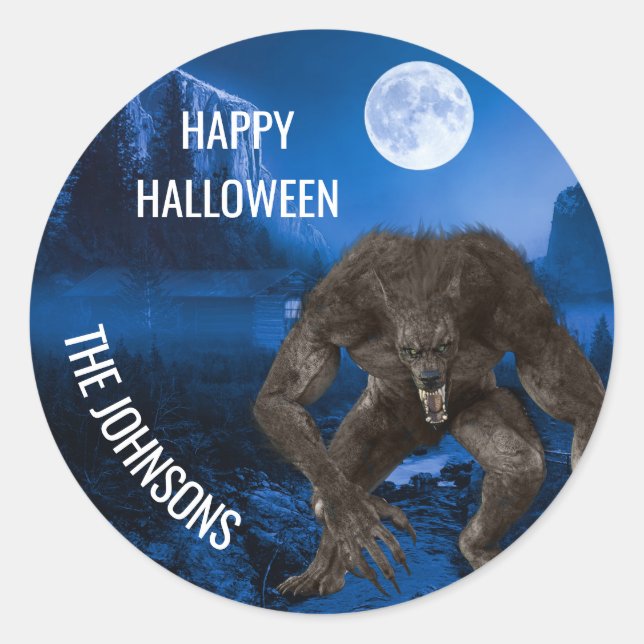 Werewolf Wolf Halloween Full Moon  Classic Round Sticker (Front)