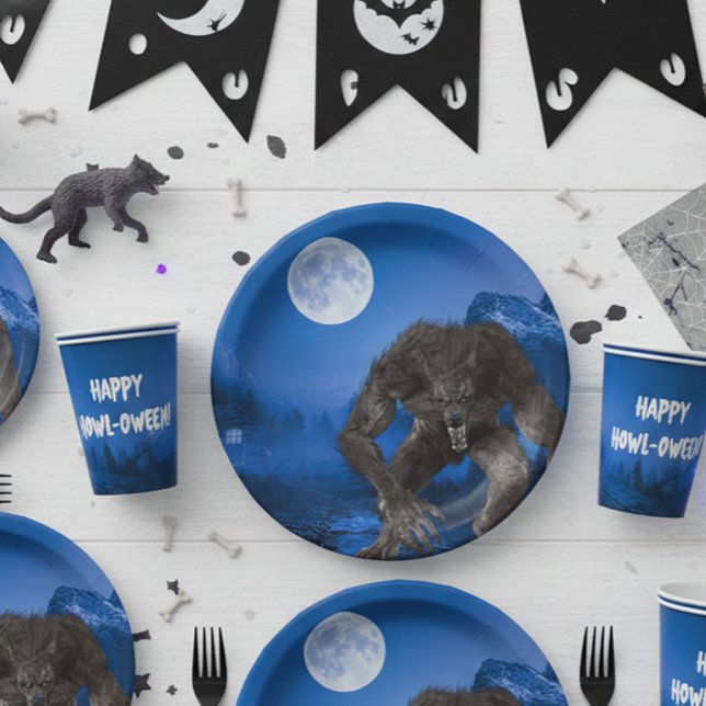 Werewolf Wolf Halloween Full Moon Party Paper Plates (Creator Uploaded)