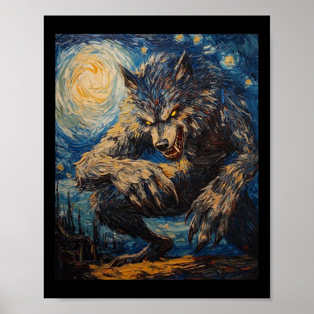 Werewolf Wolf Wolves - Van Gogh Style – Starry Nig Poster (Front)