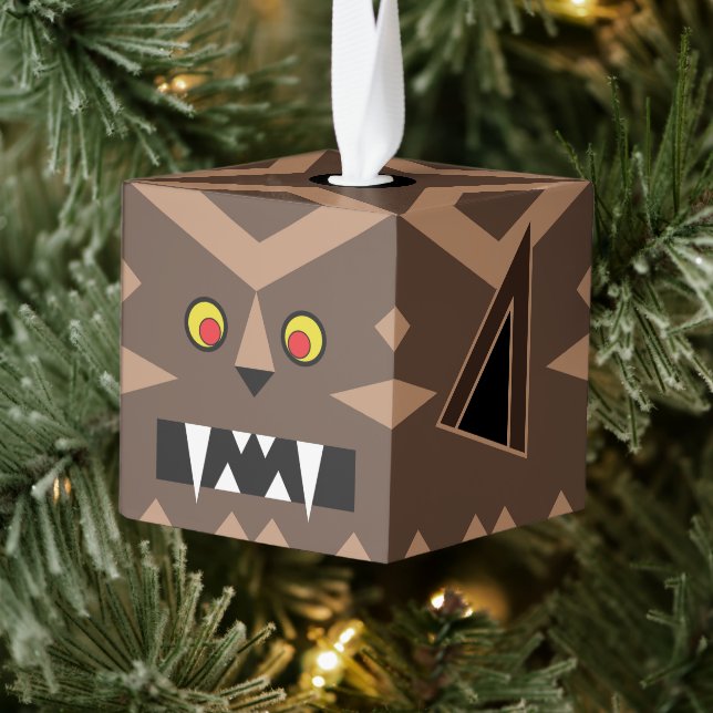 Werewolf Wooden Cube Halloween Ornament (Tree)