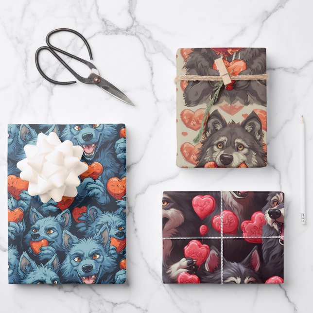 Werewolves and Candy Heats Valentine's Day Wrapping Paper Sheets (Front)