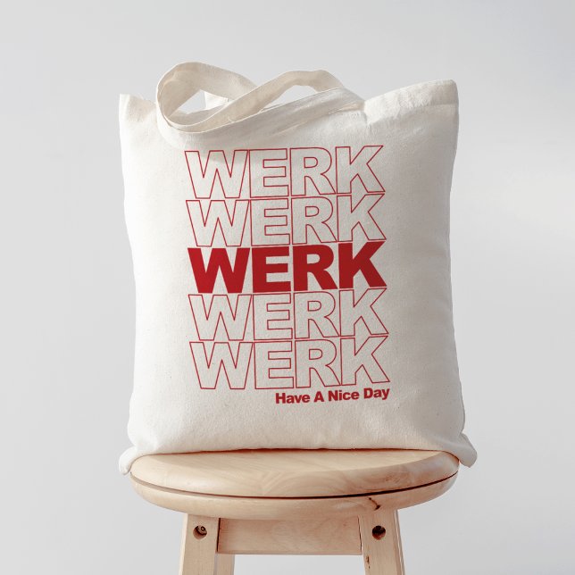 Werk Red Typography Tote Bag (Creator Uploaded)