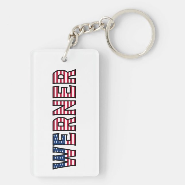 Werner Last Name First Name USA Flag Follower Keyc Keychain (Back)