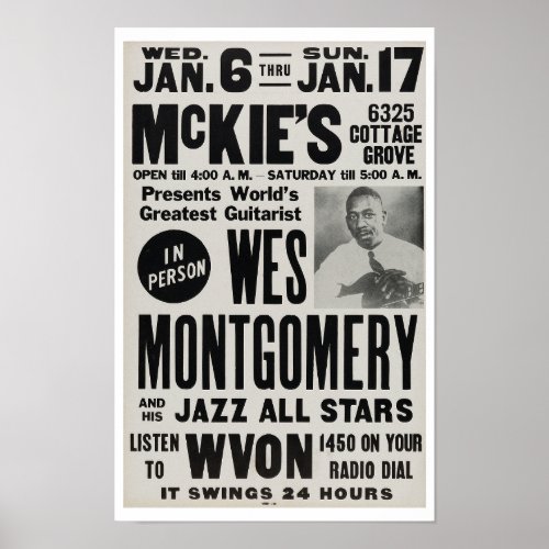 Wes Montgomery at McKies Jazz Vintage Poster