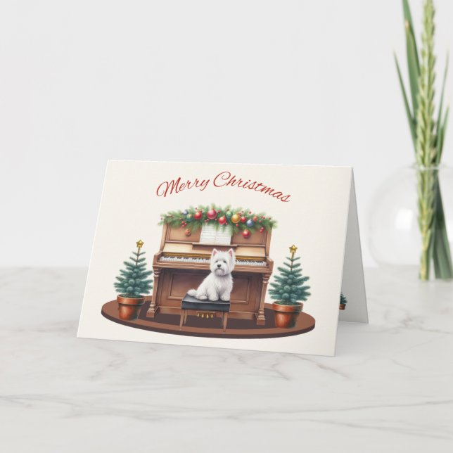 Wesie with Piano Merry Christmas Card  (Front)