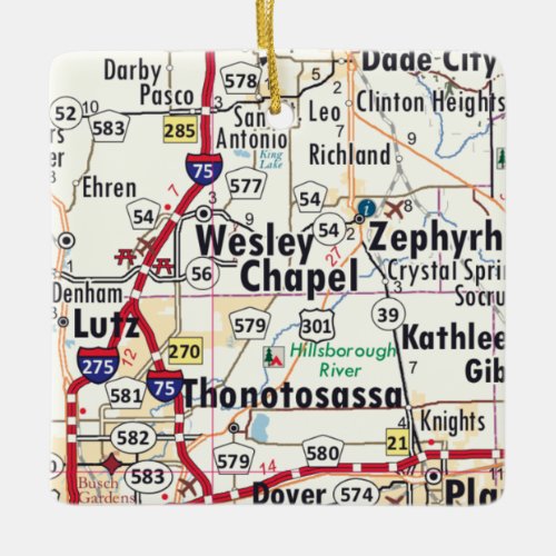 Wesley Chapel Florida  Map Ceramic Ornament