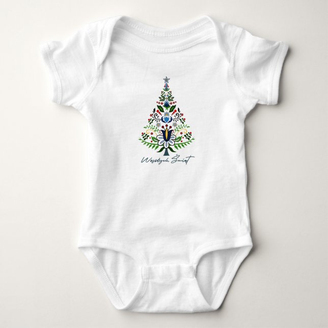 Wesolych Swiat - awesome Kashubian Christmas tree Baby Bodysuit (Front)