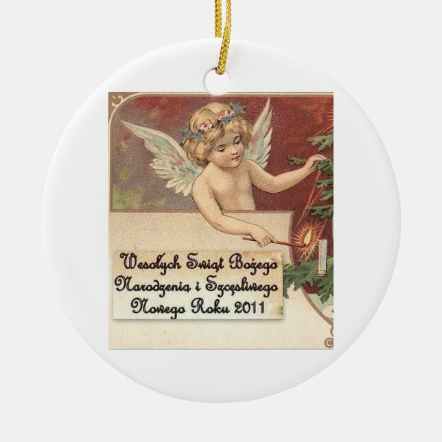 WESOLYCH SWIAT BOZEGO NARODZENIA MERRY CHRISTMAS CERAMIC ORNAMENT (Front)