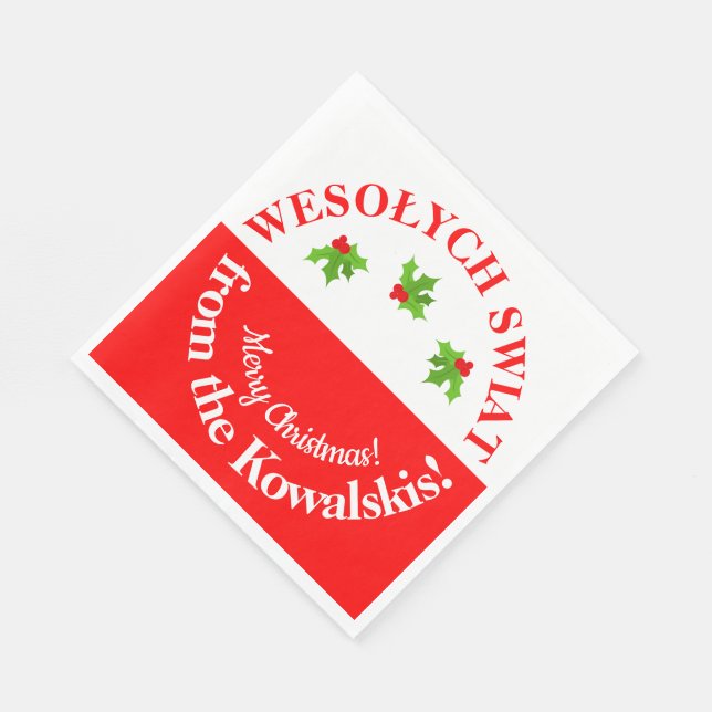 Wesolych Swiat Christmas Party Polish Flag & Name Napkins (Corner)