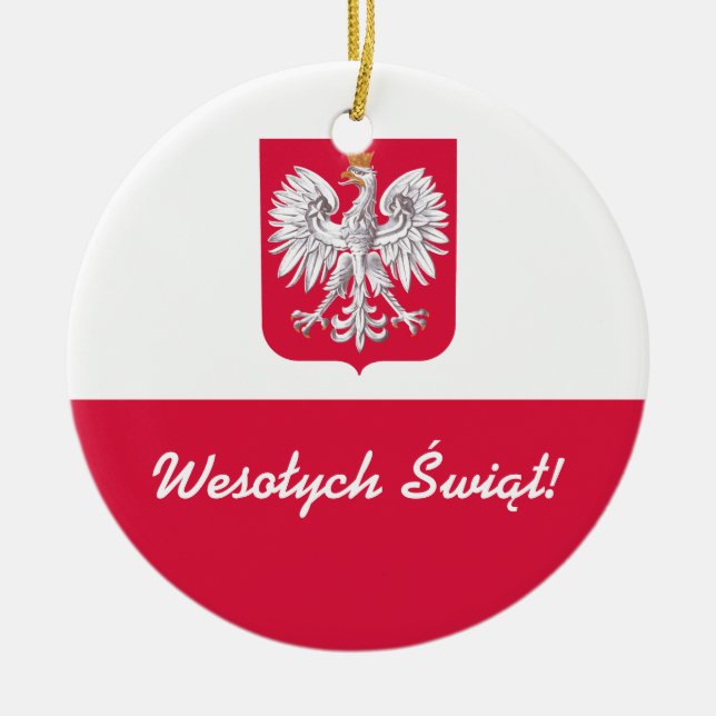 Wesołych Świąt Merry Christmas in Polish Ceramic Ornament (Front)