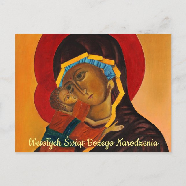 Wesołych Świąt Merry Christmas Virgin and Child  Postcard (Front)