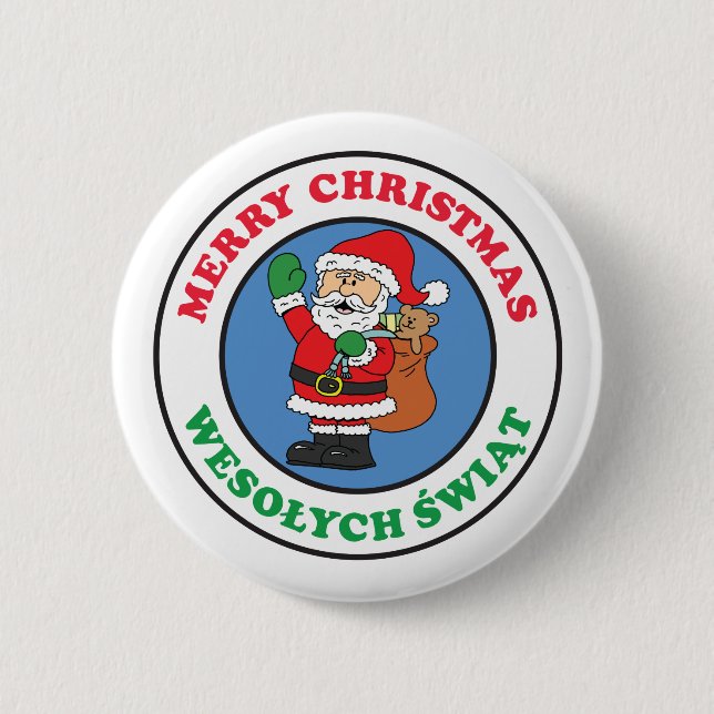Wesolych Swiat Polish Christmas Button (Front)
