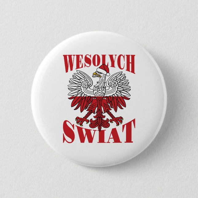 Wesolych Swiat Polish Christmas Eagle Santa Hat Button (Front)