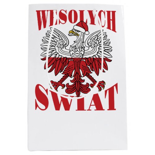 Wesolych Swiat Polish Christmas Eagle Santa Hat Medium Gift Bag