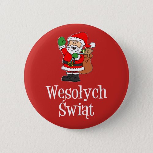 Wesolych Swiat Polish Christmas Santa Button