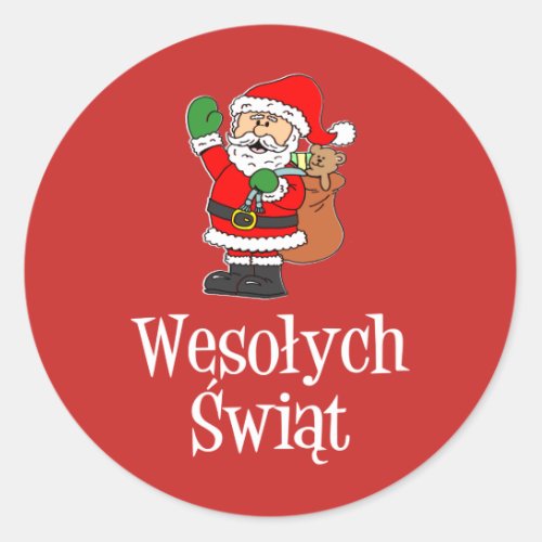 Wesolych Swiat Polish Christmas Santa Classic Round Sticker