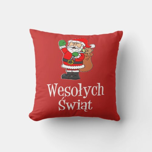 Wesolych Swiat Polish Christmas Santa Throw Pillow