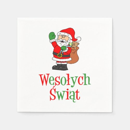 Wesolych Swiat Polish Merry Christmas Santa Napkin