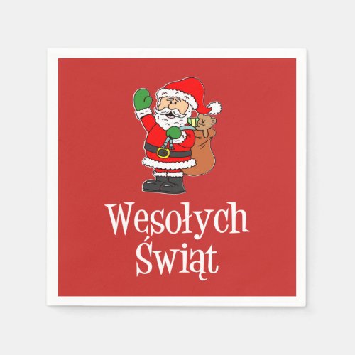 Wesolych Swiat Polish Merry Christmas Santa Napkins