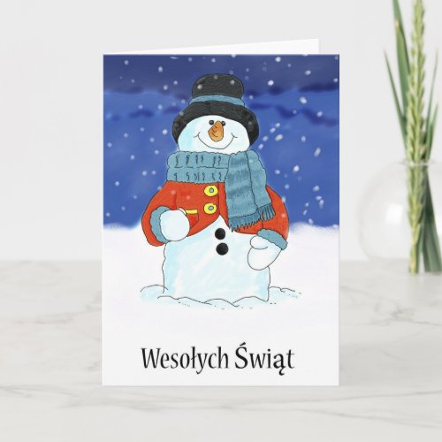 Wesołych Świąt Polish Snowman Seasons Greetings Holiday Card