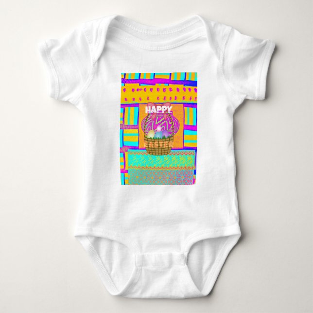 West African Inspired Easter Basket & Eggs Art  Baby Bodysuit (Front)