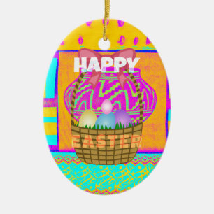 West African Inspired Easter Basket & Eggs Art  Ceramic Ornament