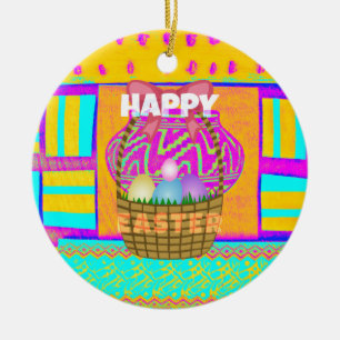 West African Inspired Easter Basket & Eggs Art  Ceramic Ornament