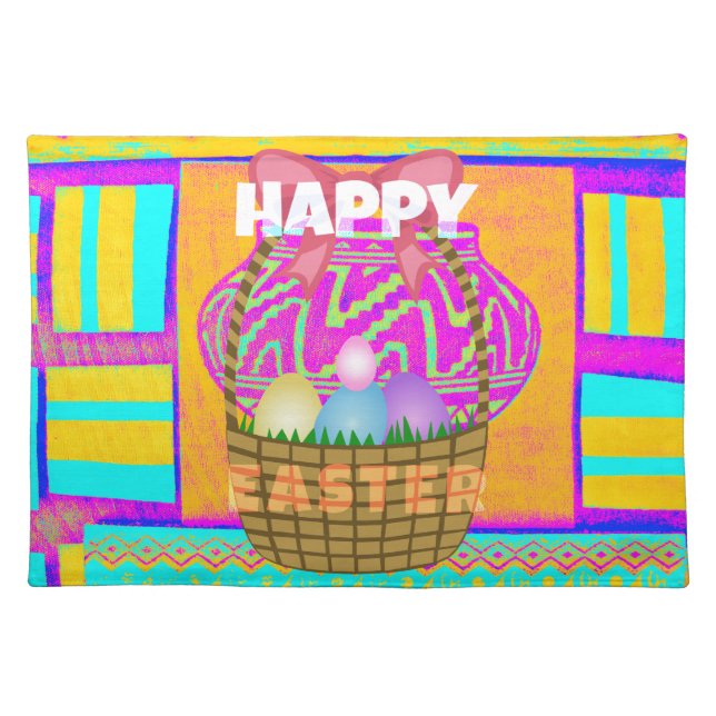 West African Inspired Easter Basket & Eggs Art  Cloth Placemat (Front)
