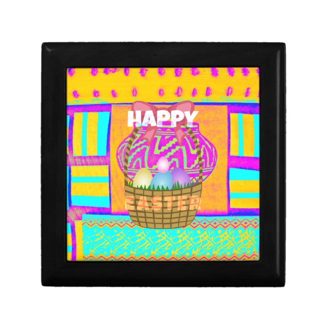 West African Inspired Easter Basket & Eggs Art  Keepsake Box (Front)