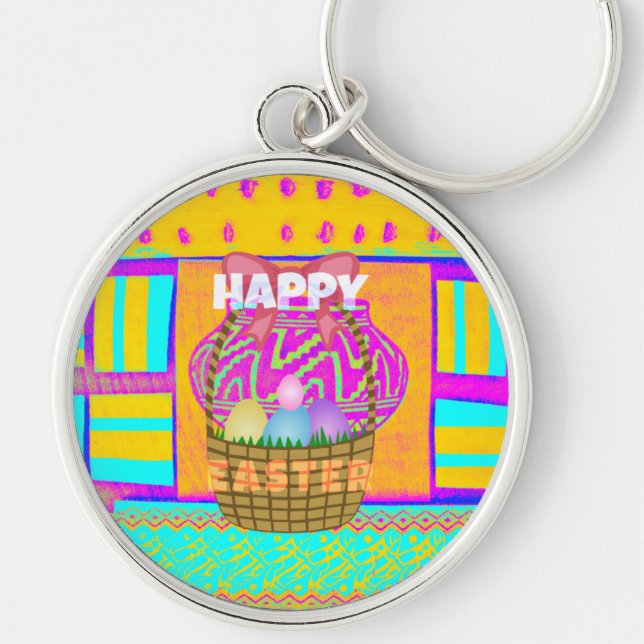 West African Inspired Easter Basket & Eggs Art  Keychain (Front)
