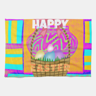 West African Inspired Easter Basket & Eggs Art Kitchen Towel