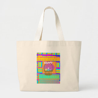 West African Inspired Easter Basket & Eggs Art Large Tote Bag