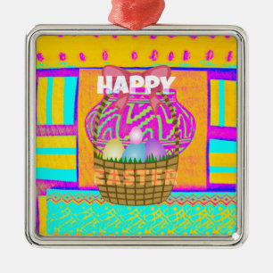 West African Inspired Easter Basket & Eggs Art  Metal Ornament