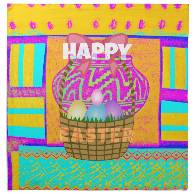 West African Inspired Easter Basket & Eggs Art  Napkin (Front)