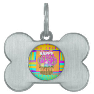 West African Inspired Easter Basket & Eggs Art Pet Tag