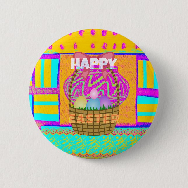 West African Inspired Easter Basket & Eggs Art  Pinback Button (Front)