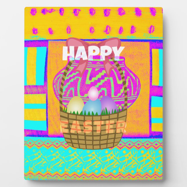 West African Inspired Easter Basket & Eggs Art  Plaque (Front)