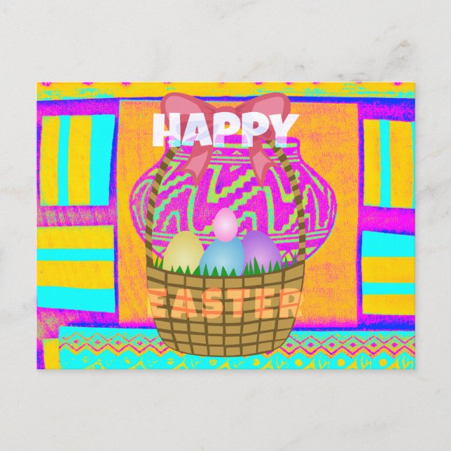 West African Inspired Easter Basket & Eggs Art  Postcard (Front)