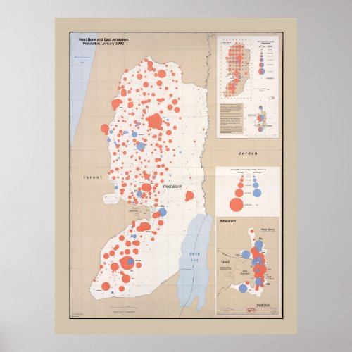 West Bank and East Jerusalem Map 1992 Poster