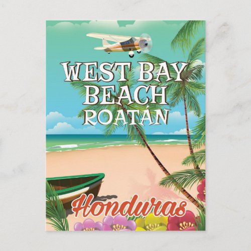 West Bay Beach Roatn Honduras travel poster Postcard