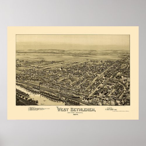 West Bethlehem PA Panoramic Map _ 1894 Poster