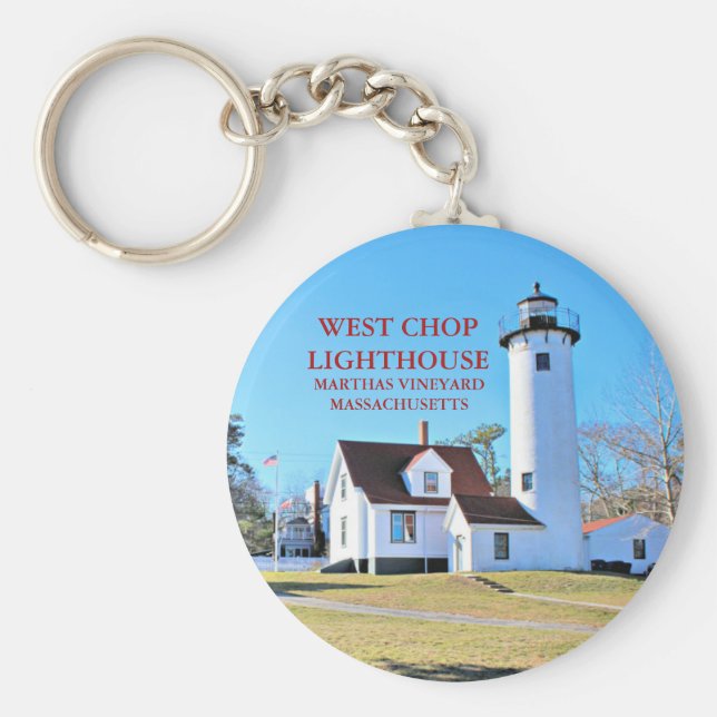 West Chop Lighthouse, Marthas Vineyard MA Keychain (Front)