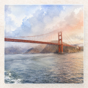 West Coast Aesthetic Golden Gate Bridge SF Gift Glass Coaster